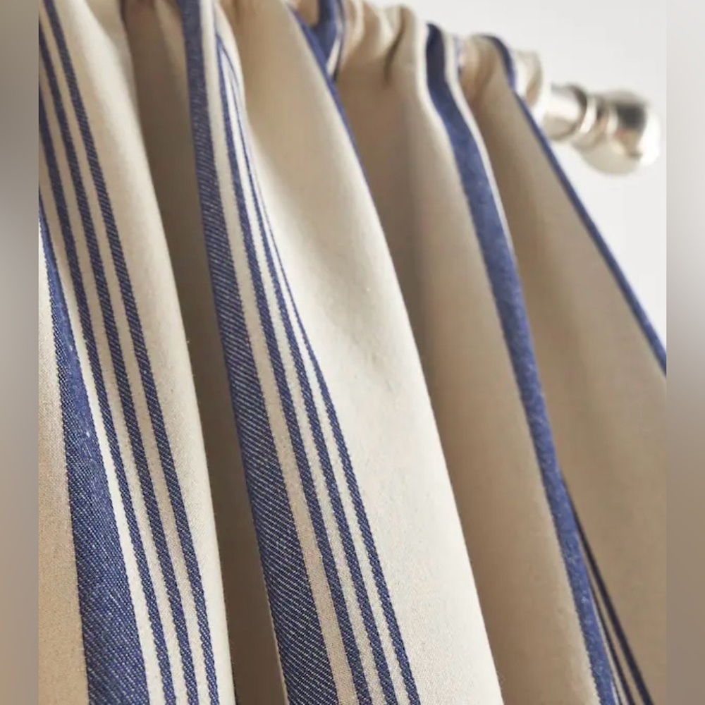 Tommy Hilfiger Neutral Stripe Curtain Panels in Cream, Brown & Blue - Picture 5 of 11